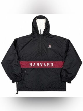 Harvard Windbreaker Jacket Charles River Medium Black Pullover Hooded Jacket